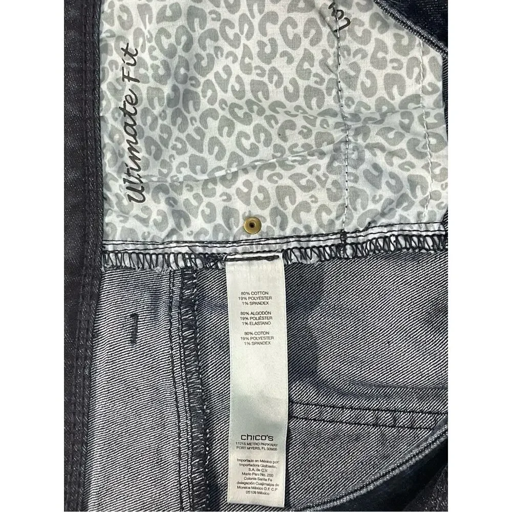 Chico's Platinum Crop Jean Capris Women's Size 1 (S/8) Blue Cuffed Festive Beach